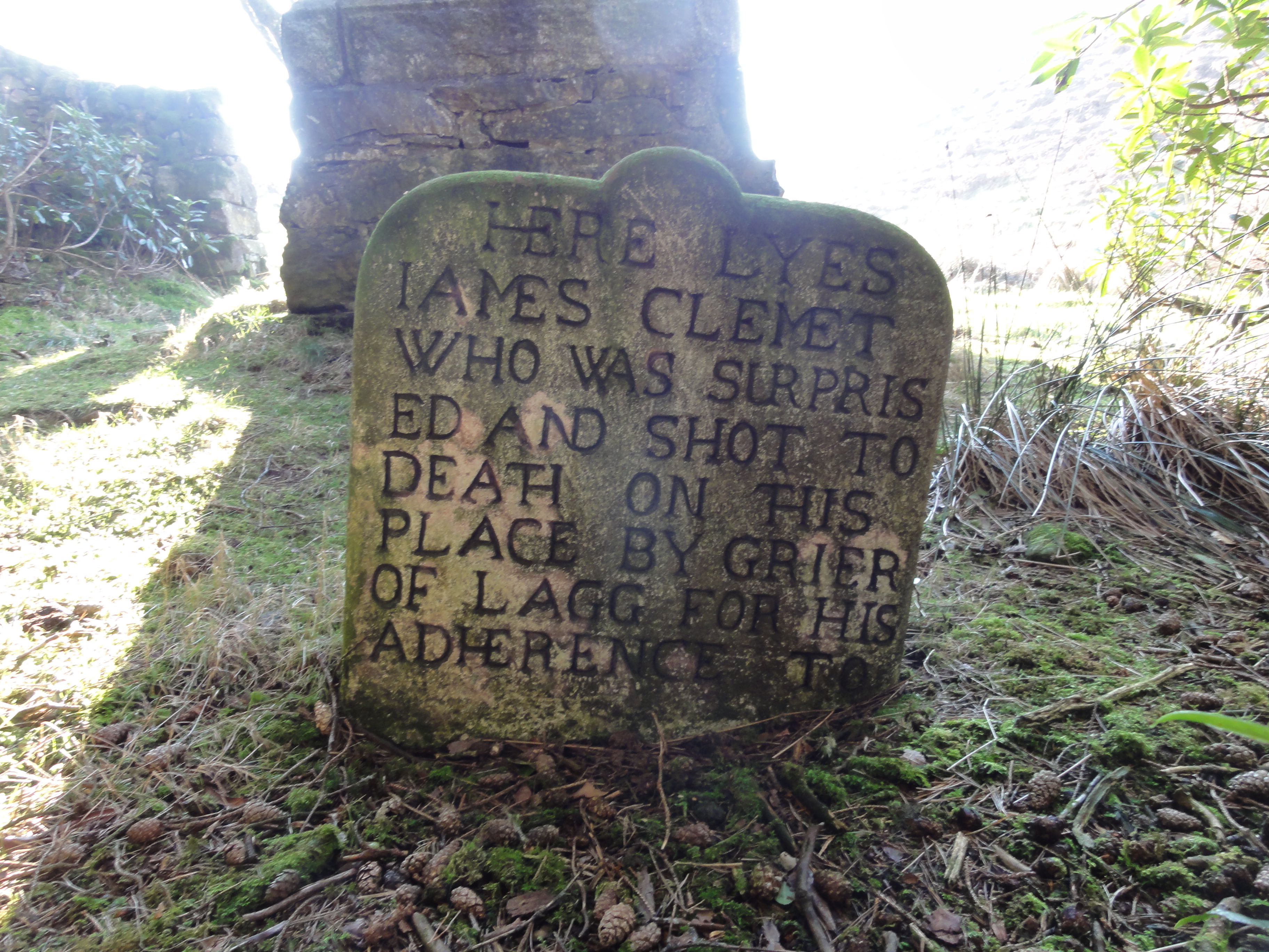Gravestone of James Clement alongside the Kirkconnel memorial, south of Laurieston