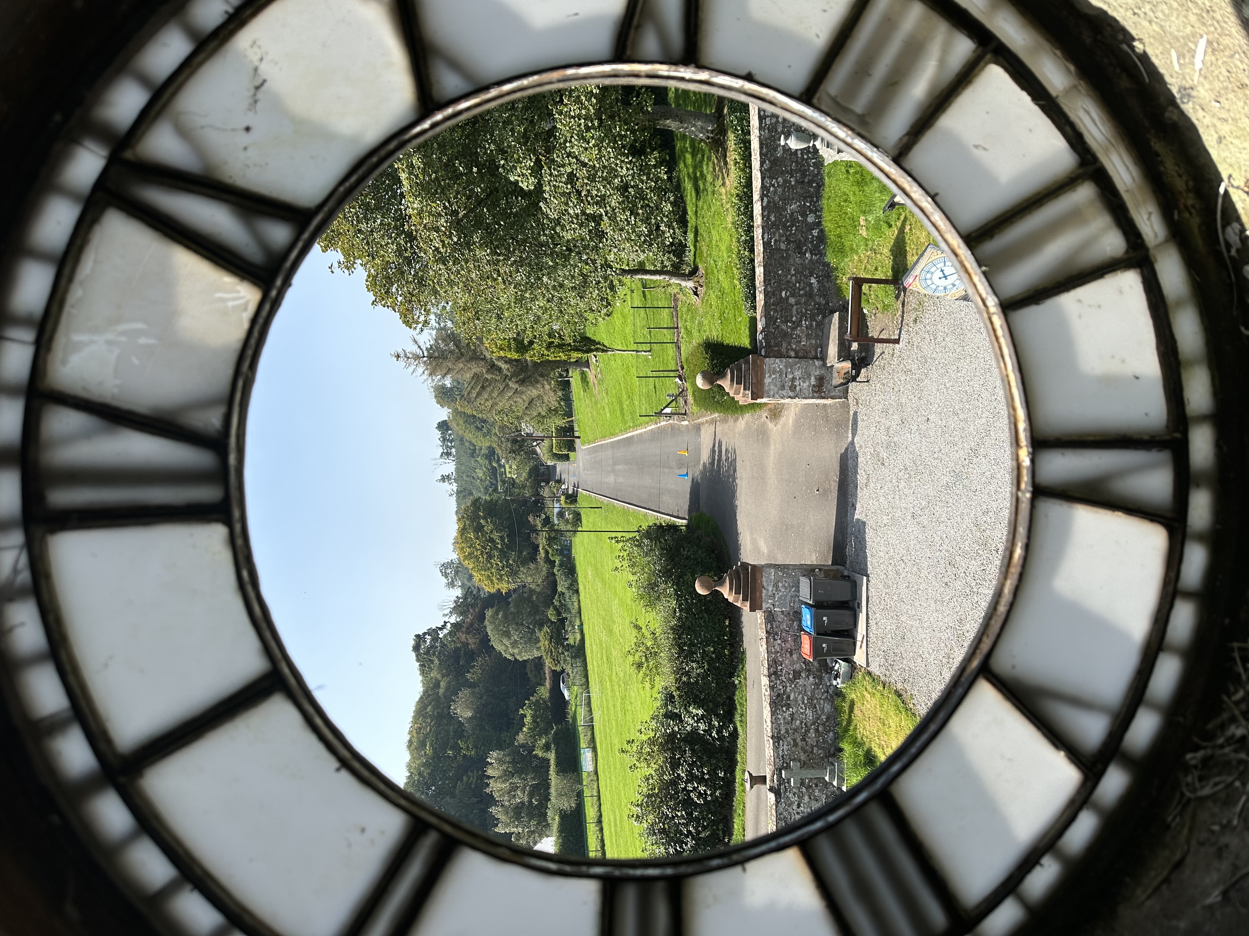 Through the dial, Kirkbean Old Church, now a Bed and Breakfast