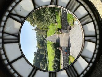 Through the dial, Kirkbean Old Church, now a Bed and Breakfast